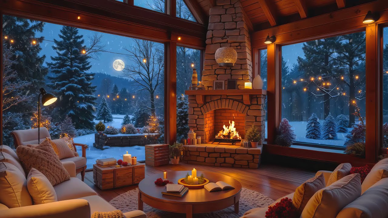Cozy Winter Atmosphere ❄ Warm Fireplace with Soothing Piano Music 🎶 Snowy Winter Atmosphere ☃