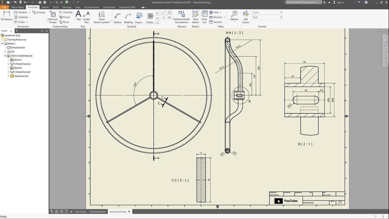 INVENTOR 2018 - HANDWHEEL - CONCRETE MIXER - DRAWING