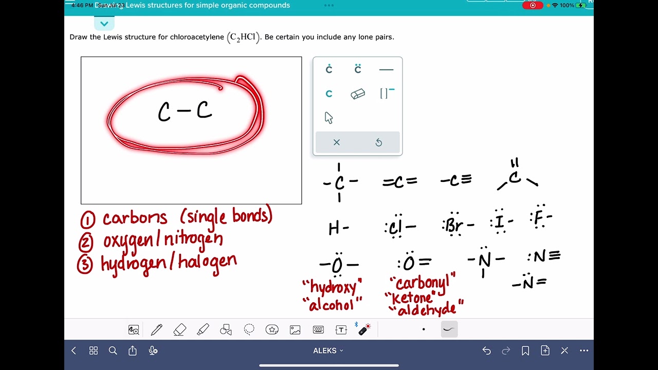 ALEKS: Drawing Lewis structures for simple organic compounds