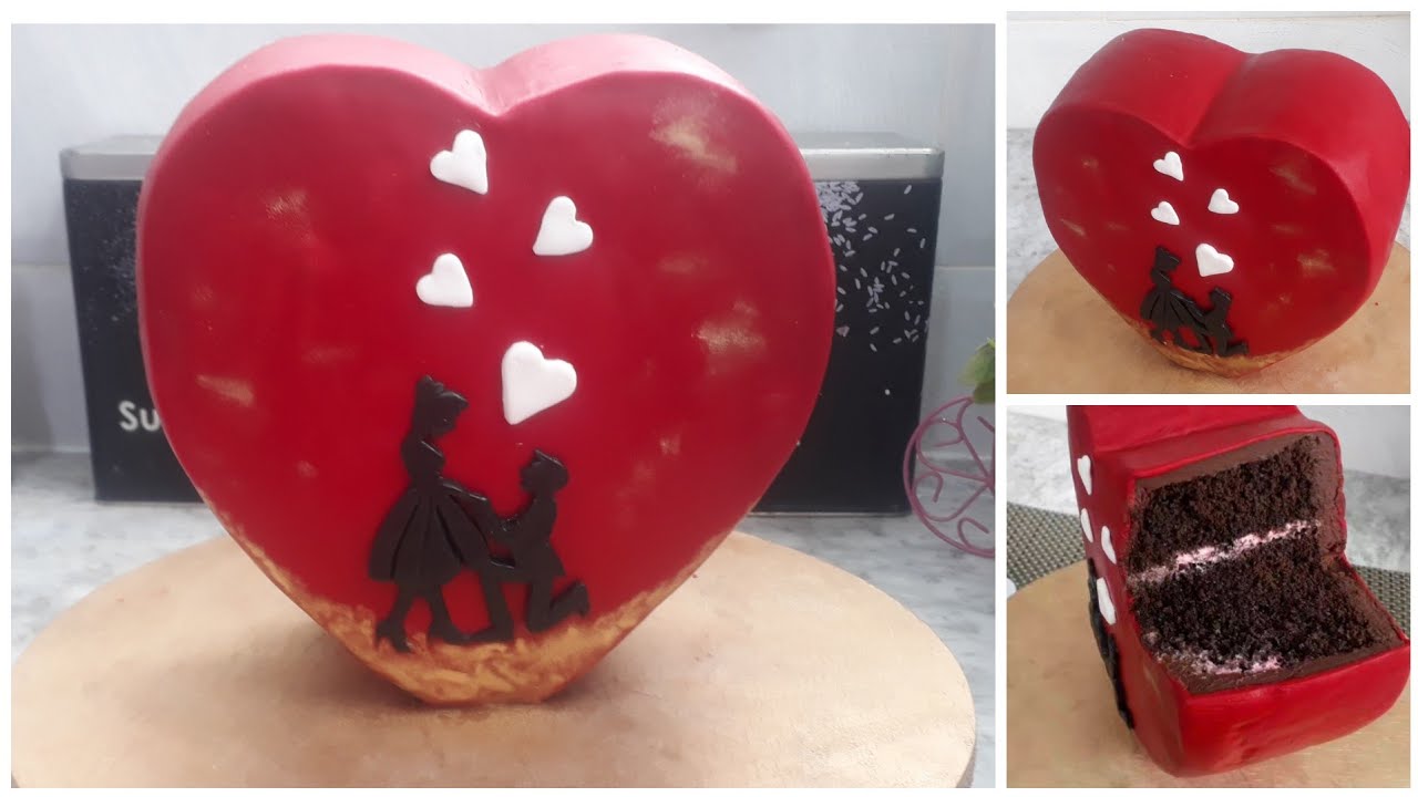 كيكة ضد الجاذبية على شكل قلب مع كل الصائح للتغليف بالقاناش وعجينة السكر/ gravity heart cake