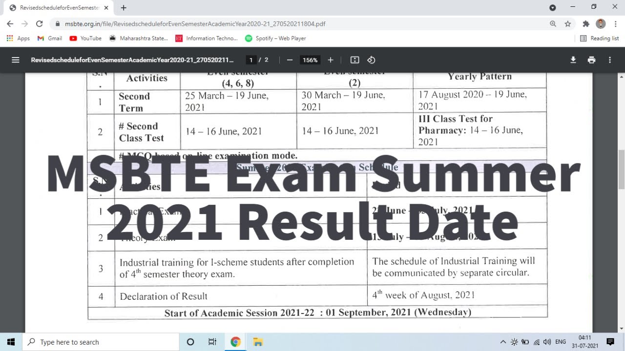 MSBTE Exam Summer 2021 Result Date