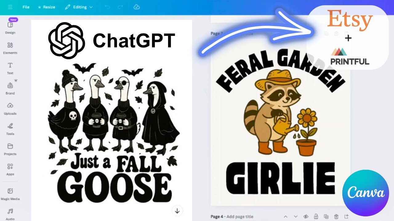 Как я использую ChatGPT и Canva AI для создания дизайнов футболок с печатью по запросу, которые П...