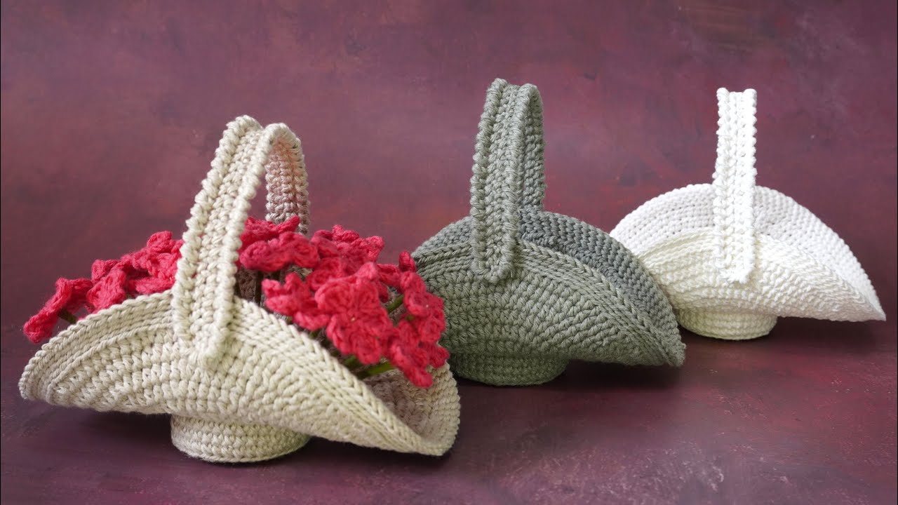 MINI CESTA EN CROCHET PARA ARREGLO DE FLORES🌹🌹🌹