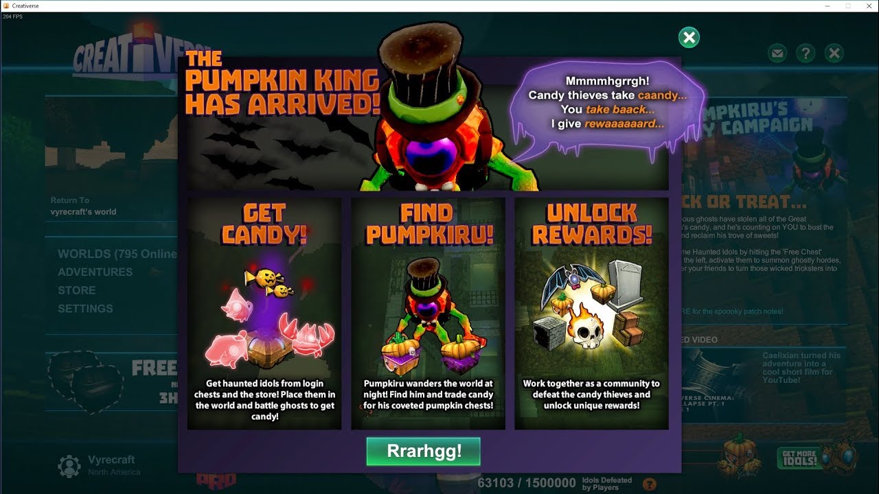 Creativerse Halloween Event Update - Pumpkiru's Candy Campaign (No Commentary)
