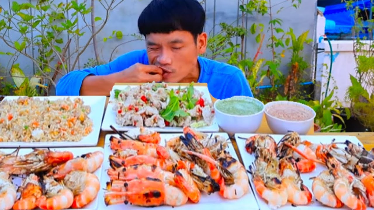 ย่างกุ้งน้ำจิ้มซีฟู๊ดแซ่บคักขนาดครับพี่น้องMUKBANG EATING SHOW/โก้อีสานพาแดก