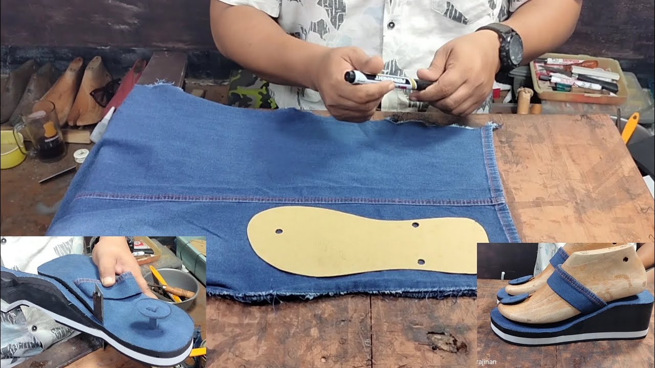 Membuat sandal jamur dengan jeans bekas