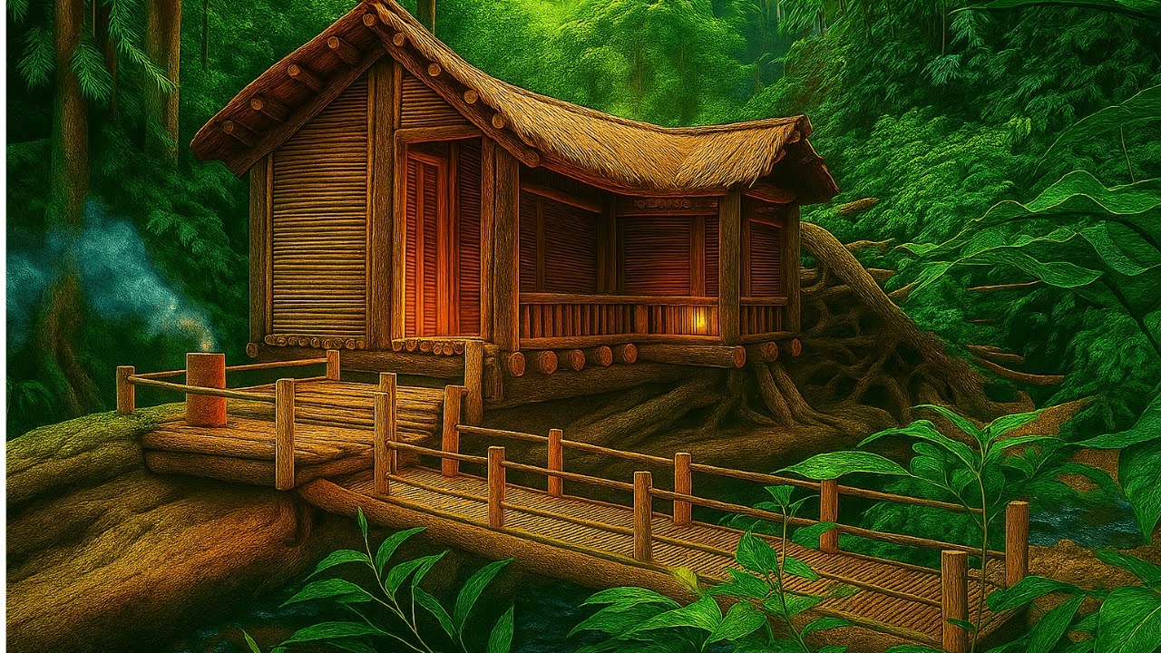 The Full Challenge: I Built a Bushcraft Survival House on a Fallen Giant Tree.