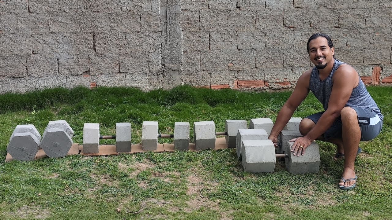 HALTERES DE CIMENTO EM FORMAS DE PAPELÃO PASSO A PASSO COMPLETO