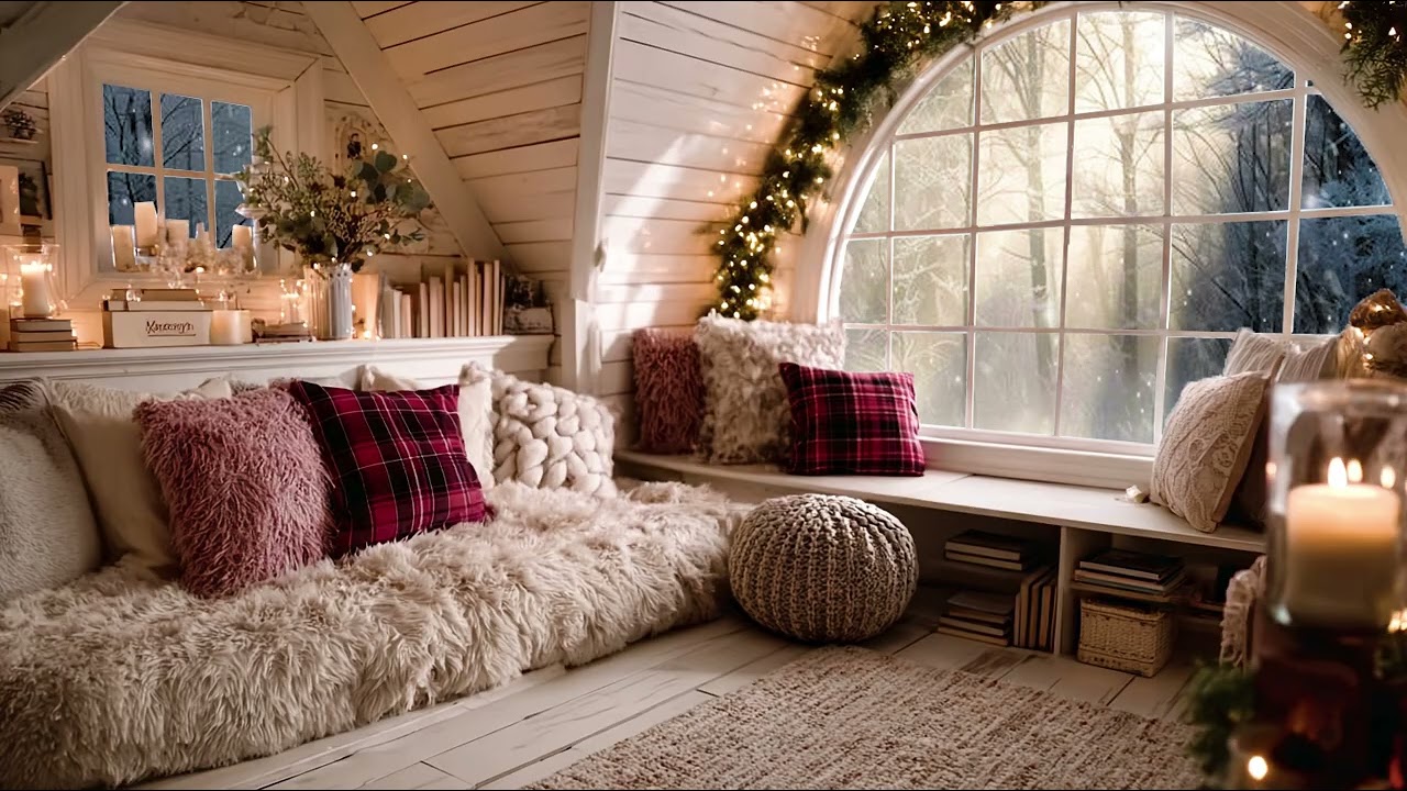 Slow Winter Morning ❄️ Cozy Living Room Piano & Fireplace Sounds