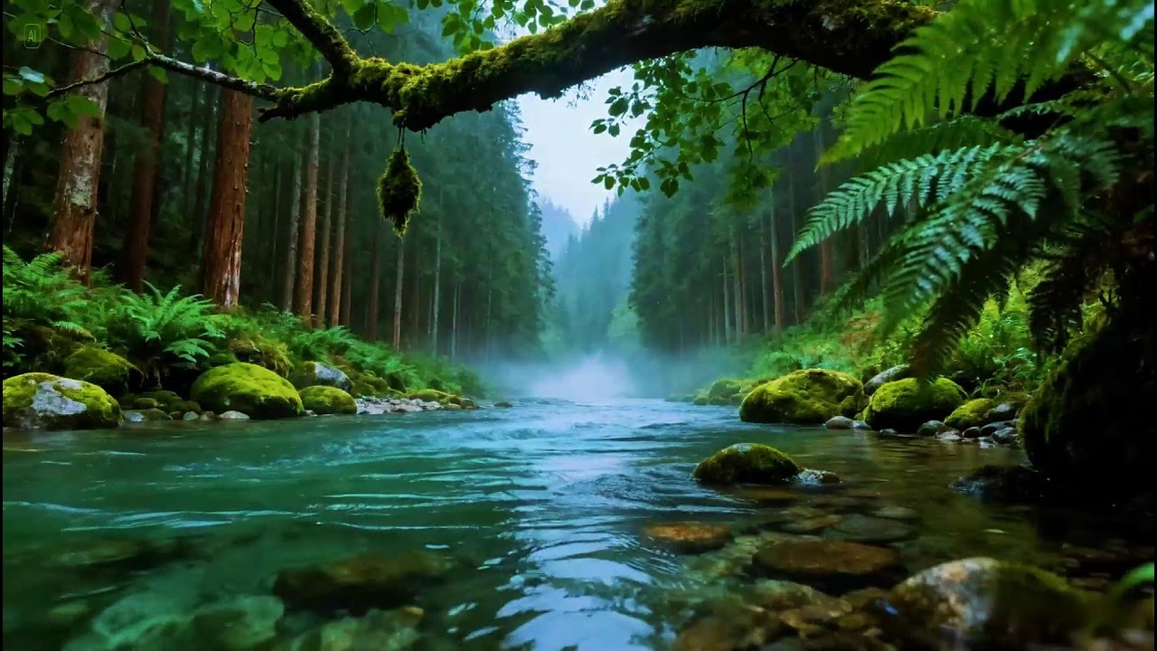 Calming Forest Ambience River Flowing Birds Chirping in Hidden Forest Ambience for Rest, Medicine