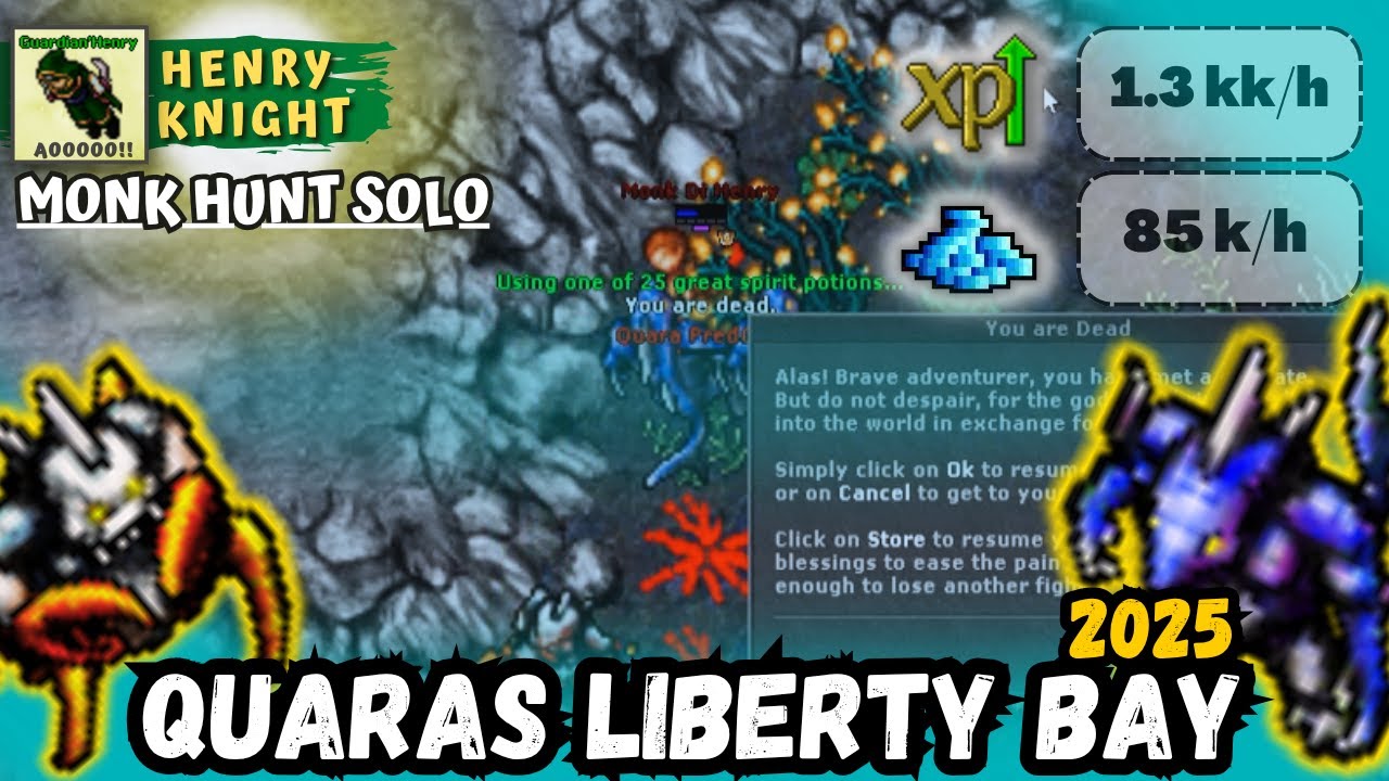 Tibia: MONK LV 95 Hunt Solo QUARAS em LIBERTY BAY (VANDURA QUARA CAVES)