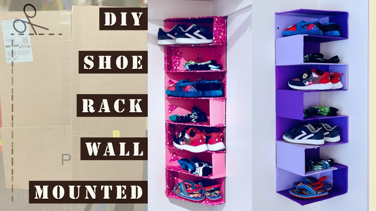 DIY Shoe Rack ideas using cardboard/ Kids shoe rack/ Easy Wall mounted/ Home decor craft