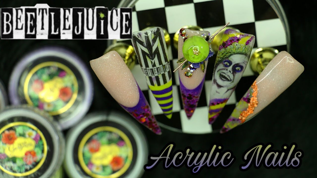 Beetlejuice Nailart | Halloween Acrylic Nails | Team Gorgeous