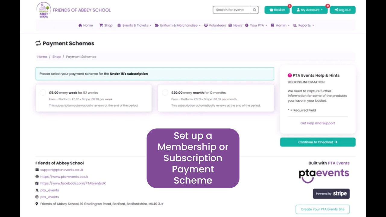 PTA Events Tutorials - Can I set up membership or subscription payment schemes