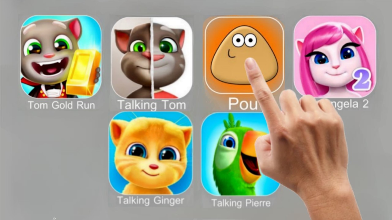 Tom Gold Run, Talking Tom, Pou, My Angela 2, Talking Ginger, Talking Pierre.