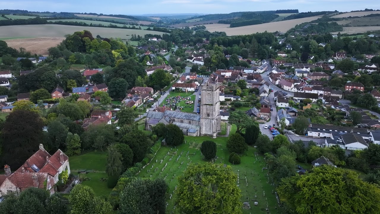 Drone view of the world famous Aldbourne band performing in the village of Aldbourne