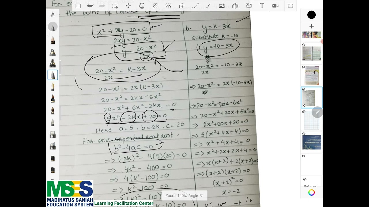 Q4. Ex 1i. Chapter 1. Quadratics. A Level Pure Mathematics 1.