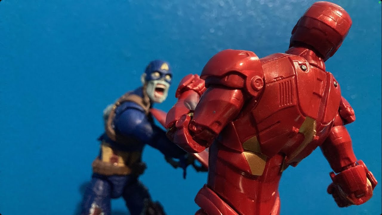 Zombie captain America vs Iron man (stopmotion fight)