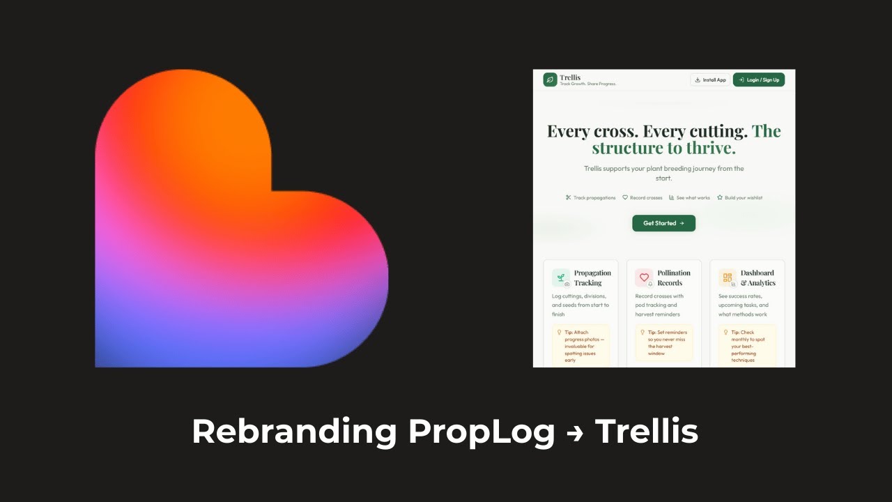 Vibe Coding My Plant App 🌱 Rebrand (PropLog → Trellis) | First Working Session