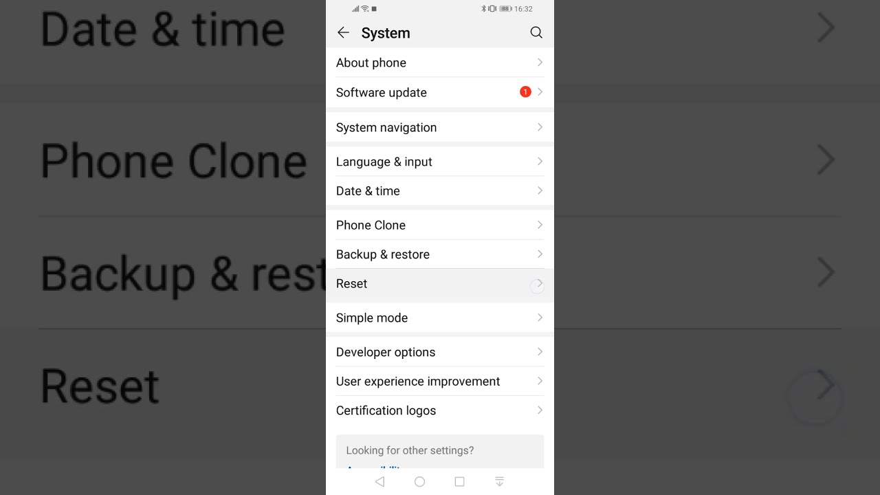 Reset settings in a Huawei and Honor smartphone