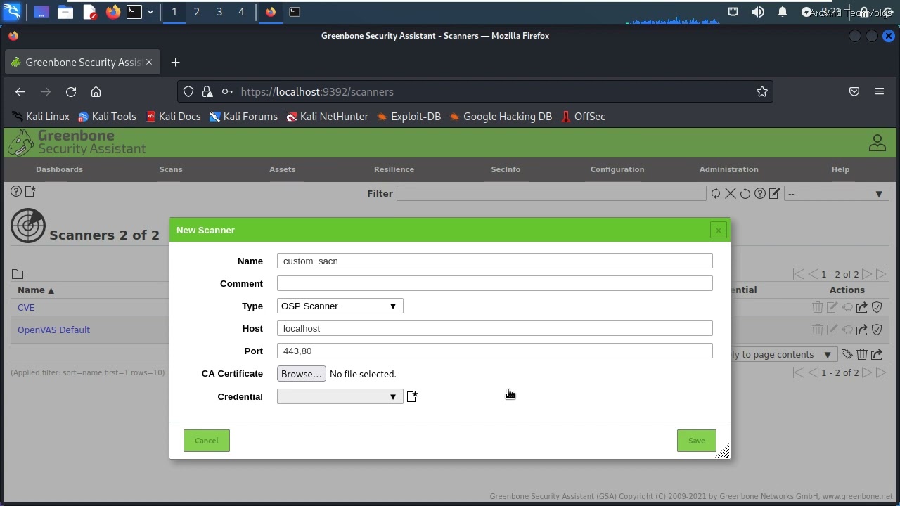 how to configure the scanner in openvas tool in kali linux