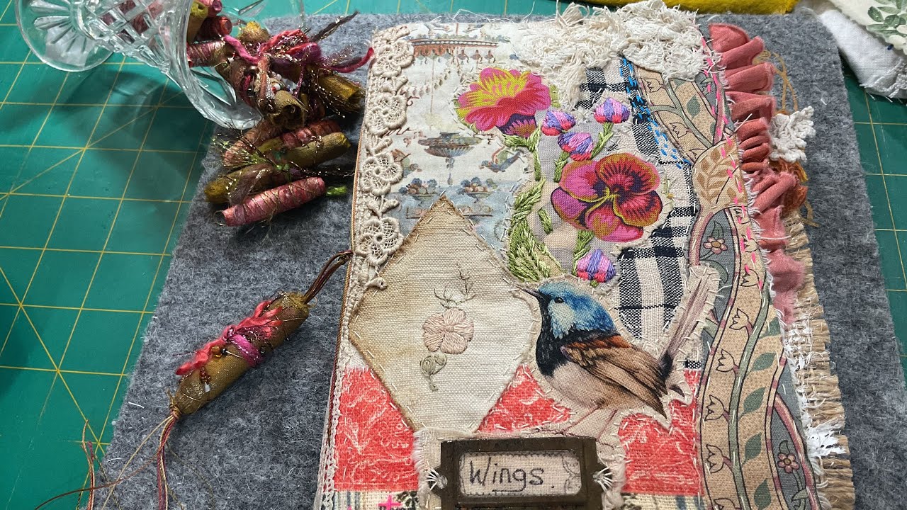 Pt5 #roxysjournalofstitchery vol 9 book 1 stitching in a signature and fabric beads #fabricjournal 