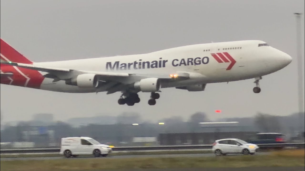 BOEING 747 MARTINAIR CARGO MIAMI TO AMSTERDAM LANDING SCHIPHOL AIRPORT PHMPS #automobile #aviation