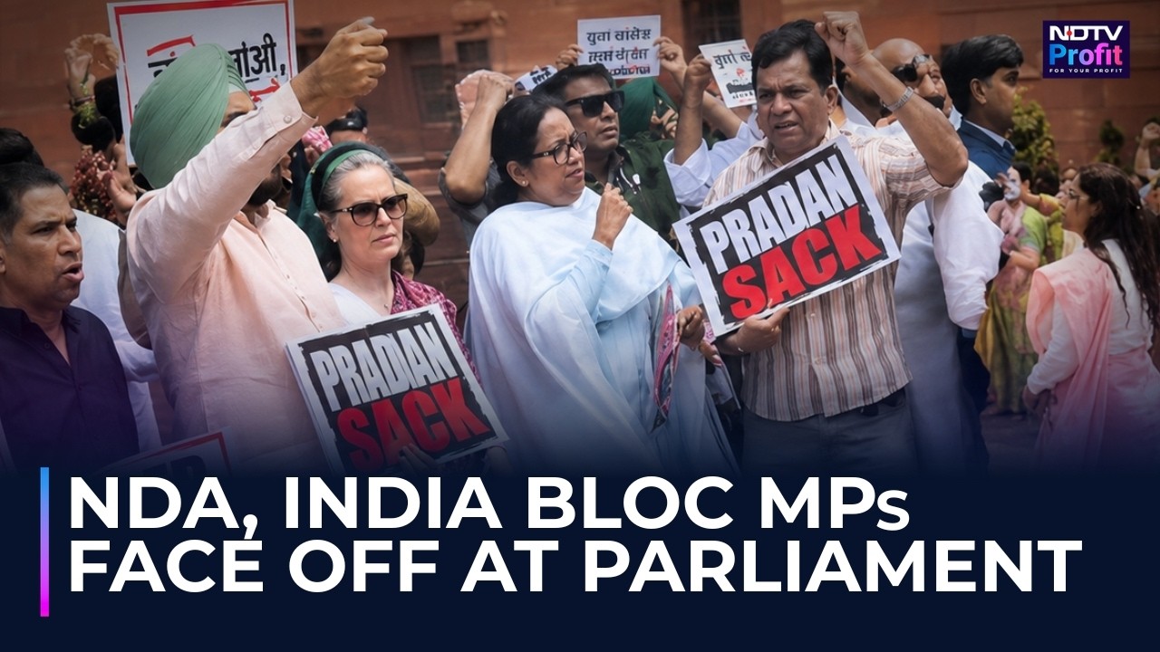 Watch: NDA vs INDIA Bloc Clash at Parliament Gate Amid NEET Protests