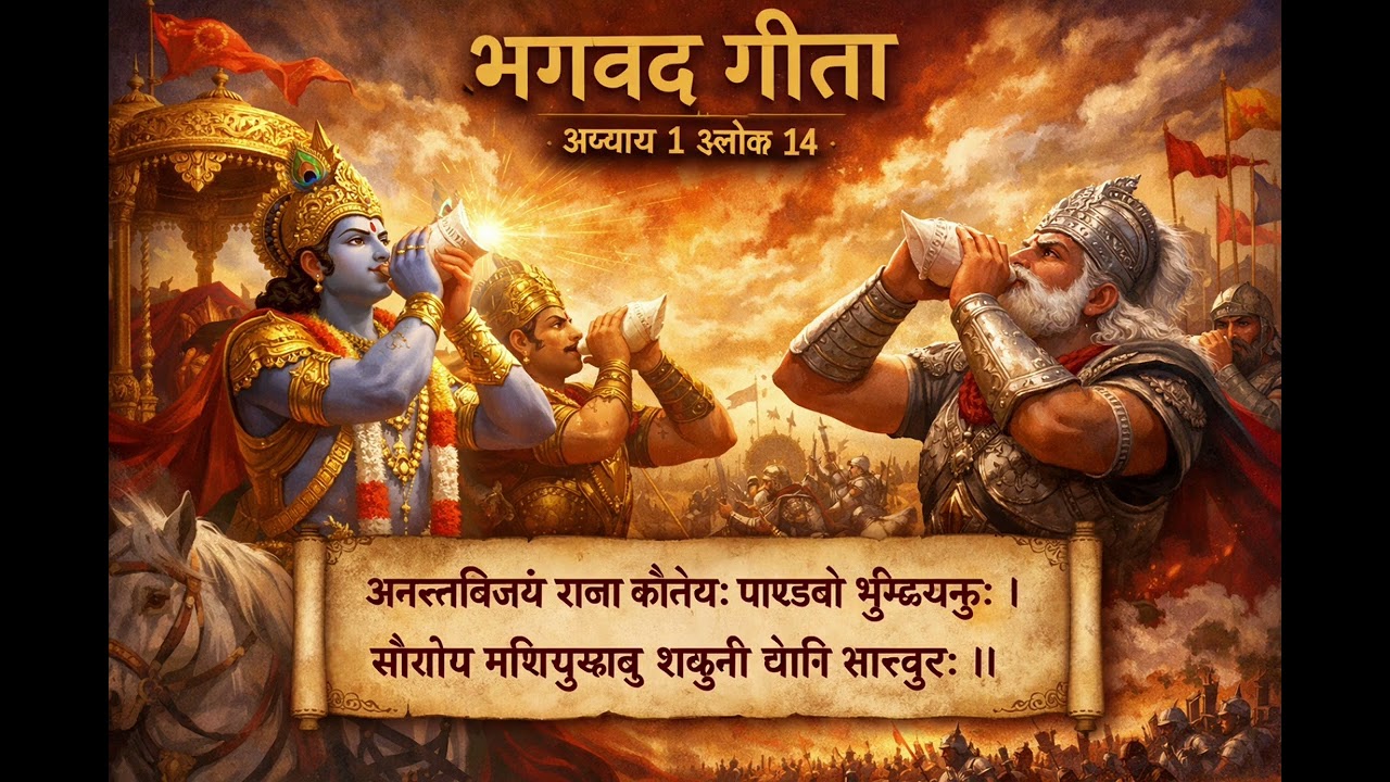 श्रीमद्भगवद्गीता अध्याय 1 श्लोक 14 | Krishna Arjun Shankh Naad | Bhagavad Gita Hindi