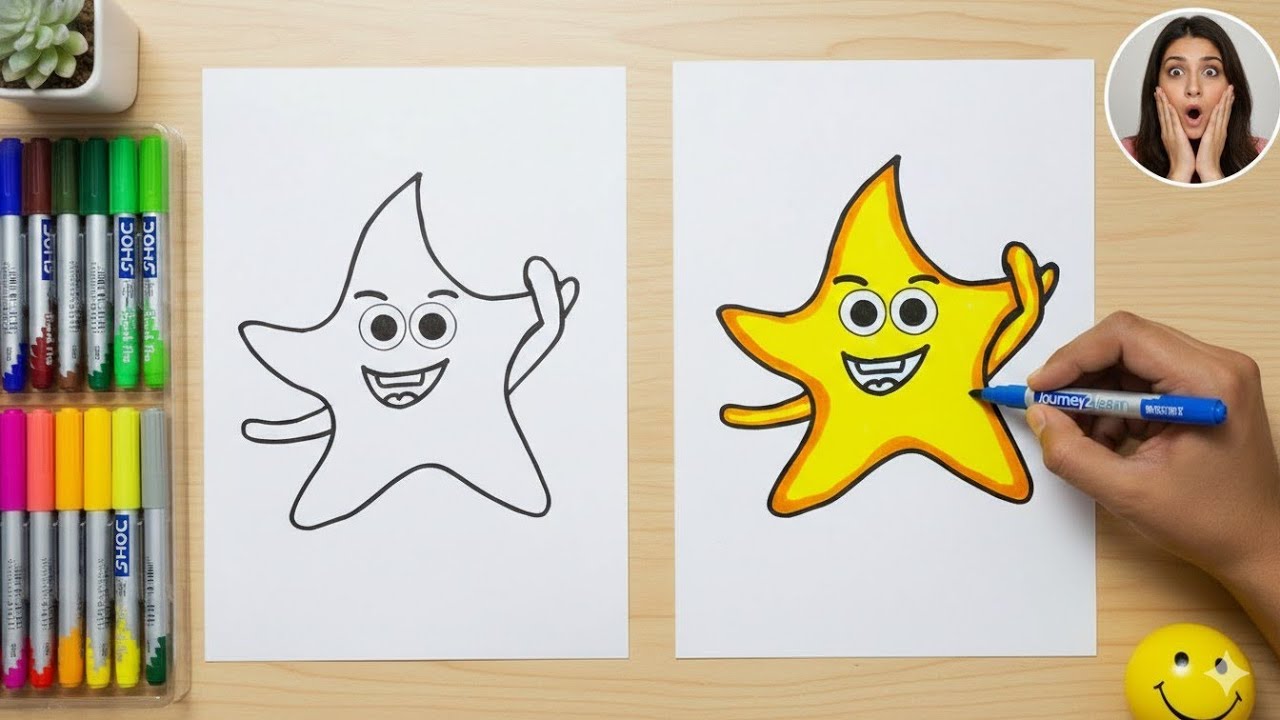How to Draw a Cute Smiling Star Easy ⭐ | Step by Step Drawing Tutorial | Fun & Simple Art