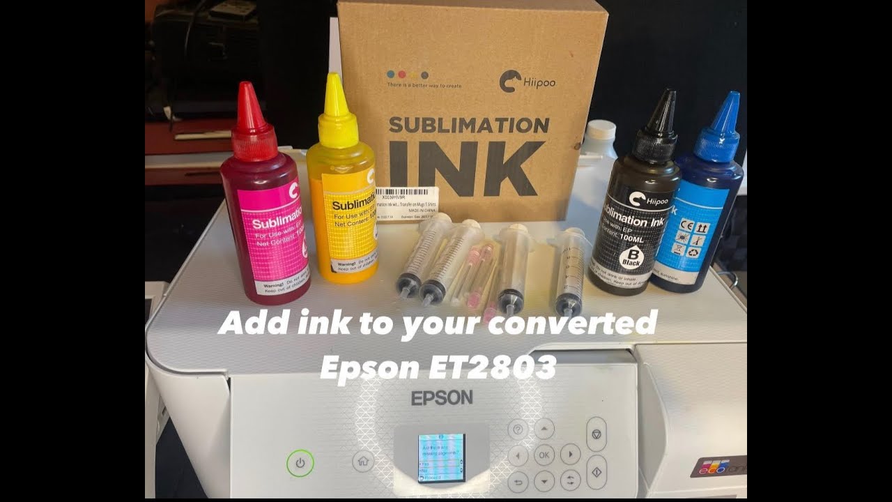 Add sublimation ink to converted Epson Printer ET2803 and program new levels.
