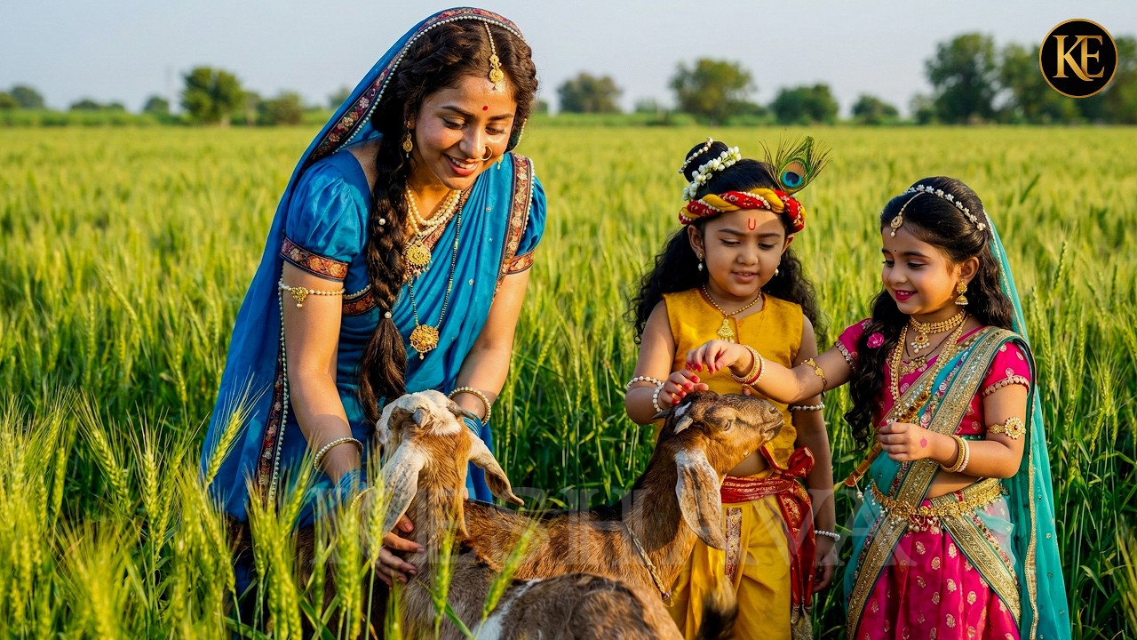 जब बाल कान्हा ने राधा और मैया संग खेतों में चराई बकरियाँ || YMKN || Shree Krishan leela