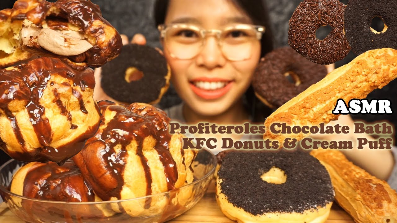 ASMR Kue Soes Jumbo di Kolam Cokelat (JUMBO Profiteroles, KFC DONUTS & Cream Puff) | Eating Sounds