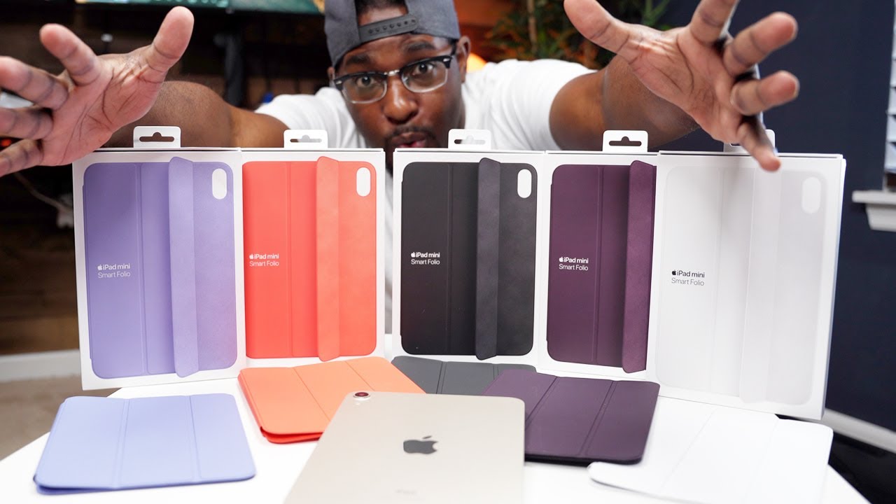 ALL COLORS! iPad Mini 6 Smart Folio Cases! (Lavender, Dark Cherry, Electric Orange, White, Black)