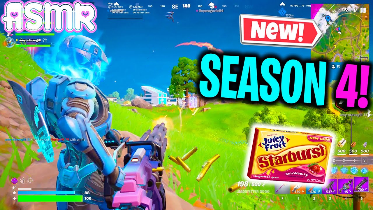 ASMR Gaming 🍀 Fortnite Season 4 Relaxing Gum Chewing Whispering Controller Sounds 🎧