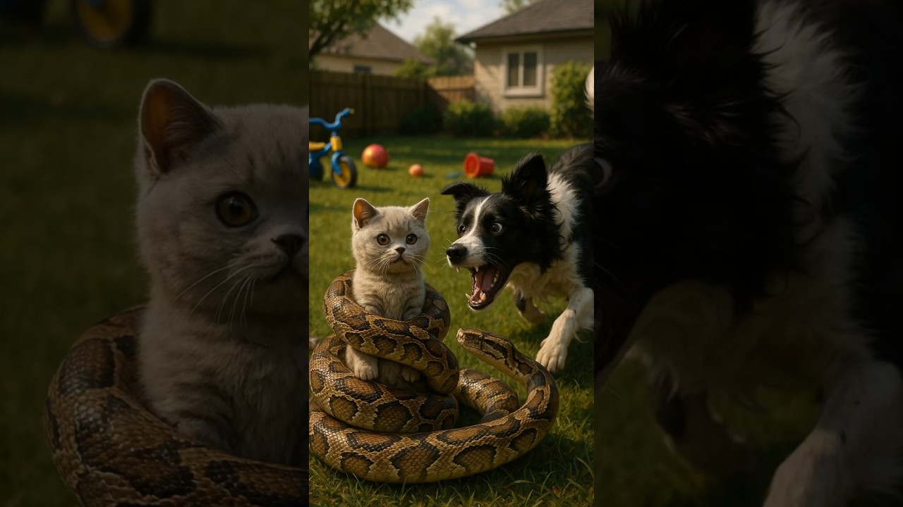 Dog Hero Saves Kitten from Giant Python | Backyard Rescue 🐶🐍🐱 #animalrescue #shorts #doghero