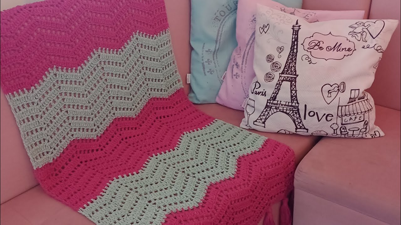 Manta para Sofá 💖 #croche #barbantes #manta #sofa #rosa #pink #verdeclaro