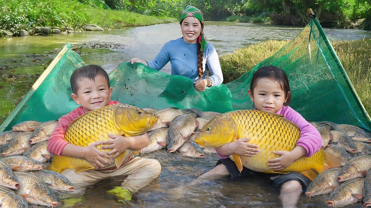 Perfect Fish Trap used by Chuc Duong & Little Khoi for Unbelievable Giant Fish Catch | Village Life
