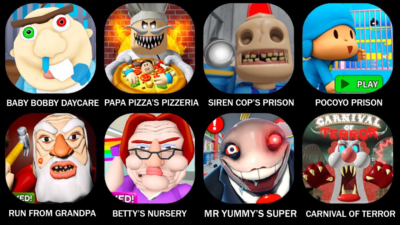 ROBLOX ESCAPE BABY BOBBY DAYCARE, ESCAPE PAPA PIZZA'S PIZZERIA (SCARY OBBY), SIREN COP’S PRISON