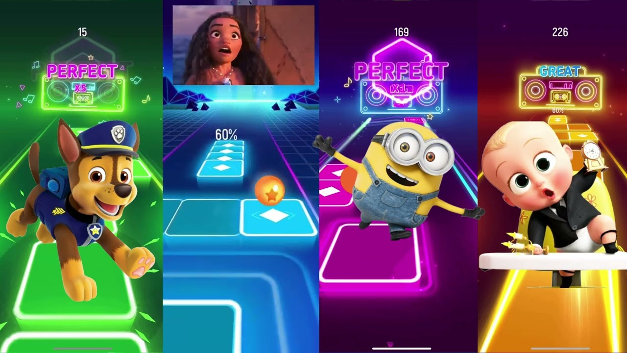 PAW-Patrol vs Moana vs Mega Minions vs Baby Boss - Tiles hop