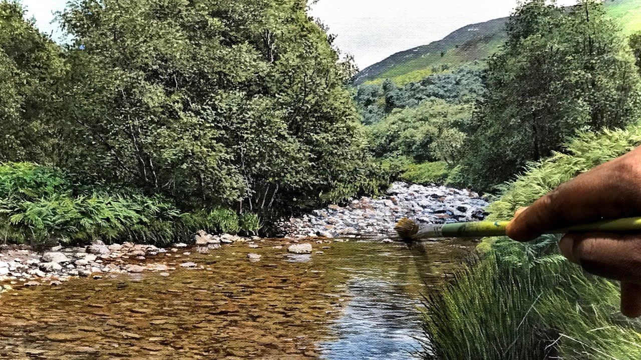 Painting a Realistic River With Acrylic. Time Lapse /65