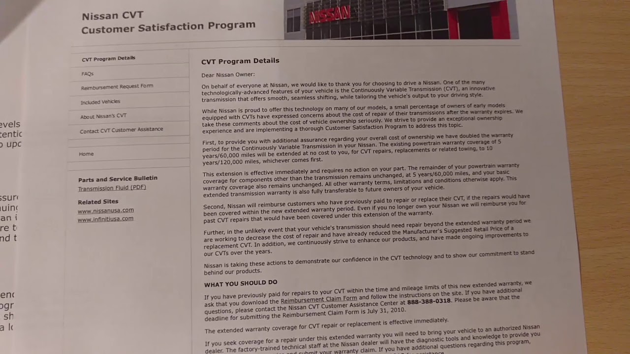 2013 Nissan Altima CVT Transmission Failure - (Pt. 2) Customer Service Response