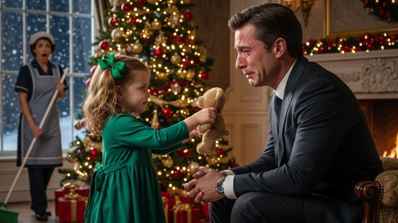 La figlia della donna delle pulizie regalò un orsetto a Natale — la verità devastò il milionario