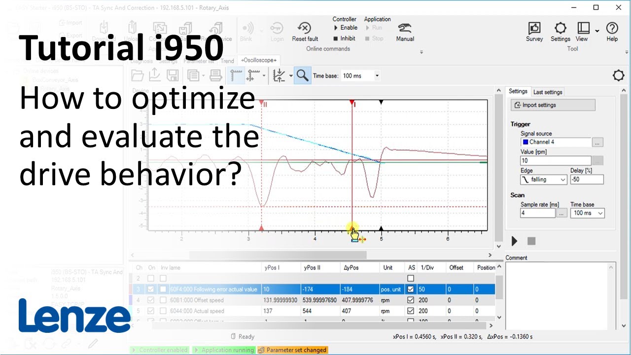 Lenze i950 servo inverter: How to optimize and evaluate the drive behavior?