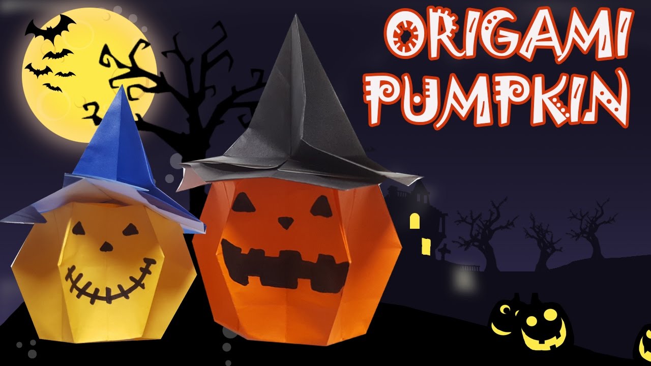 Origami Pumpkin with Hat - Origami Halloween - Origami Easy