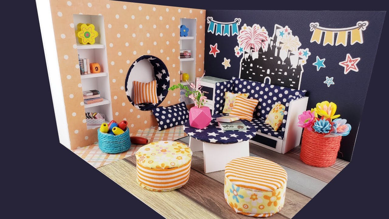 Cardboard House #11 - DIY Miniature - Orange living room - Sweet Moonshine - 미니어처 하우스