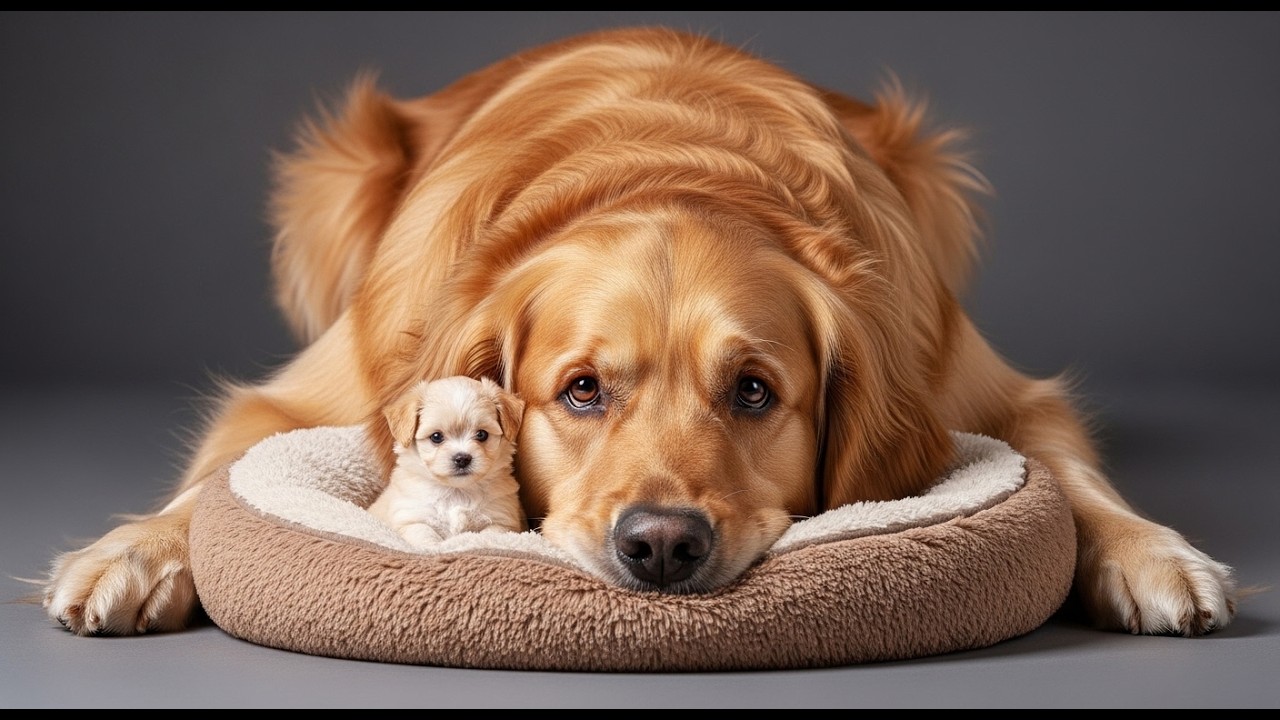 The little bully the giant: Tiny 1-month-old pup takes the big dog's nest!