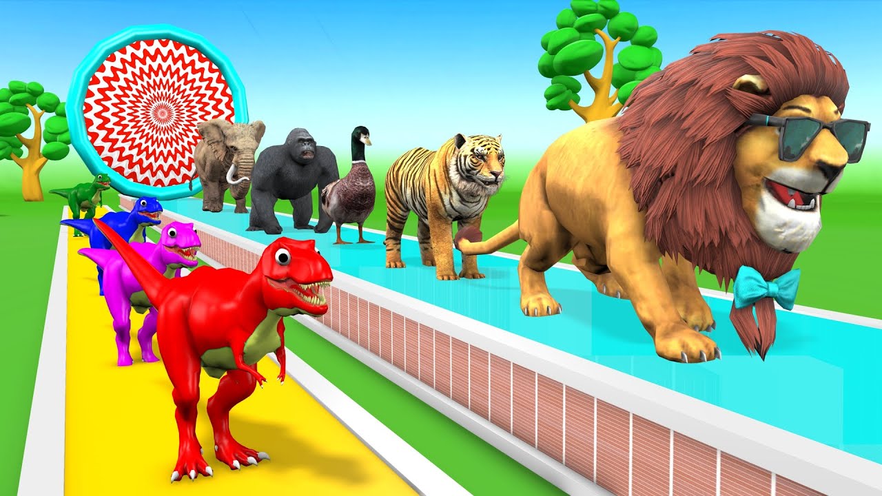 Paint &AnimalsCow,Lion,Duck,Tiger,Gorilla,Elephant Fountain Crossing TransformationANIMAL DOODLE TV