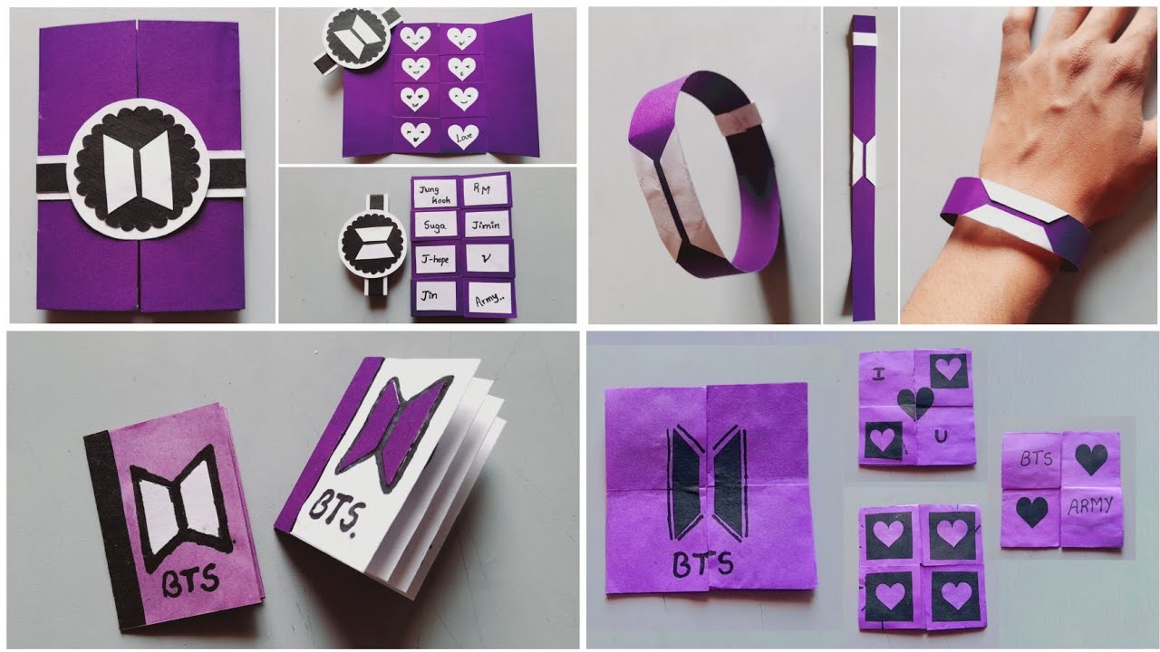 4 BTS paper crafts | BTS craft ideas | diy BTS stuffs | #BTS #craftideas #army easy BTS crafts #love
