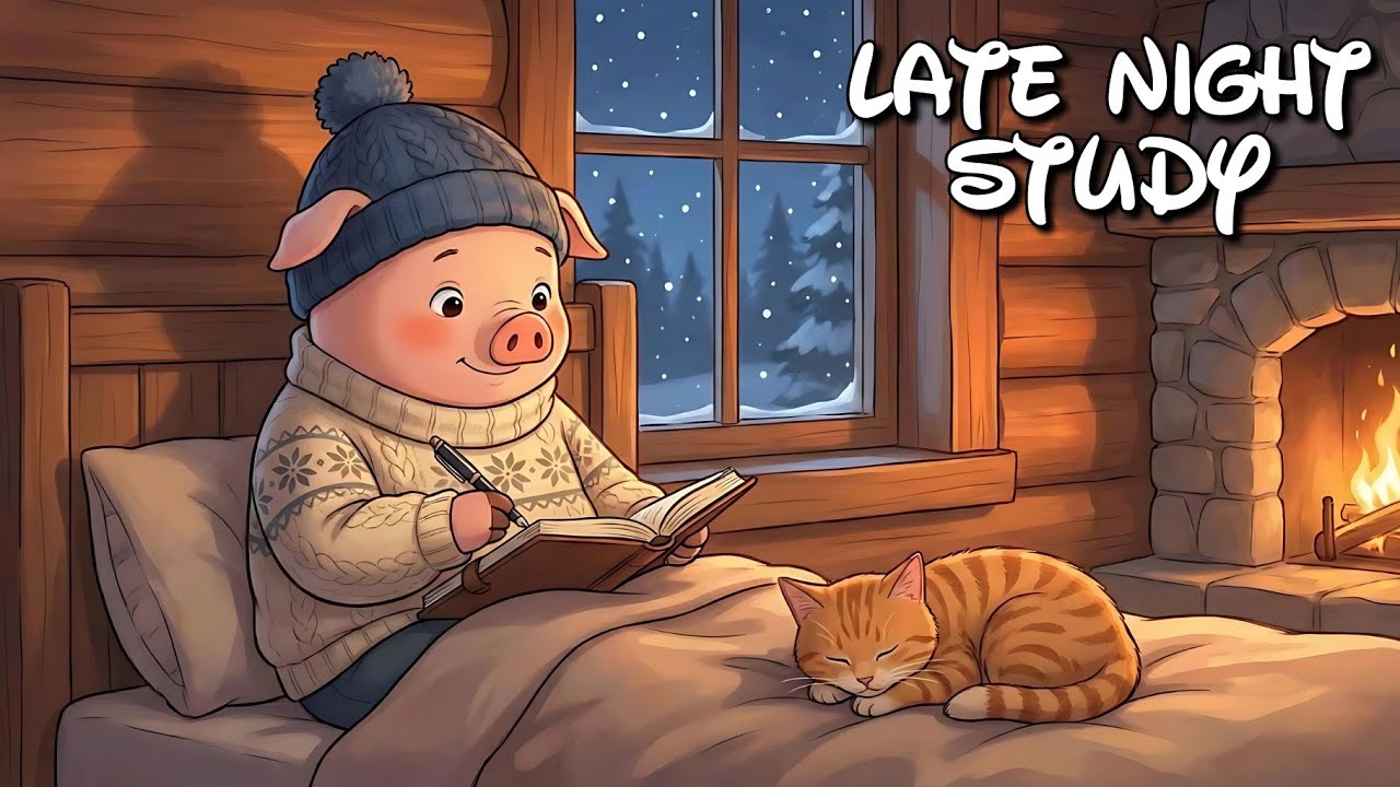 Late Night Winter Study 🌙 Lofi Beats with Pig | Focus & Productivity (3 Hours)